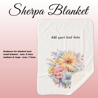 Gerbera flowers personalised text white black sherpa blanket
