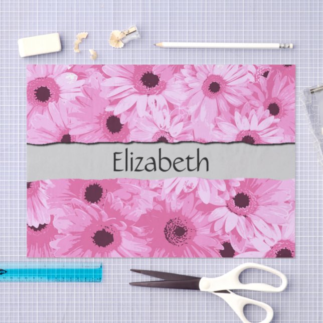 Gerbera Flowers, Pink Flowers, Your Name Tissue Paper (Craft)