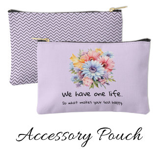 Gerbera flowers positive words purple accessory pouch