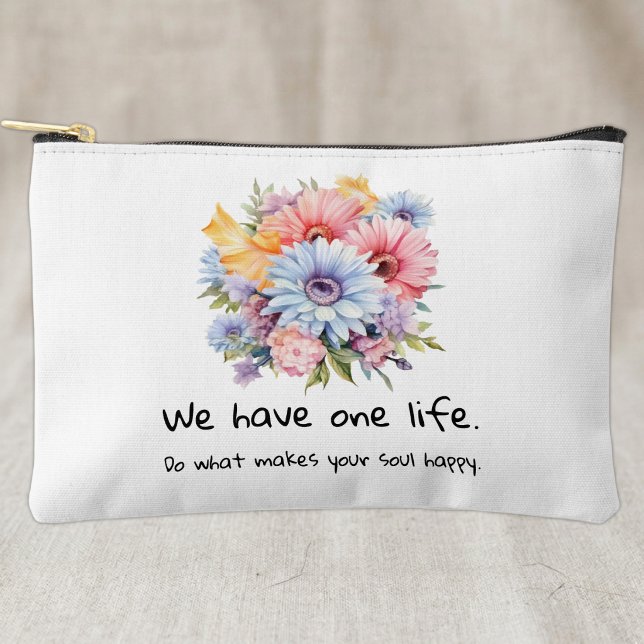 Gerbera flowers positive words white accessory pouch (Creator Uploaded)