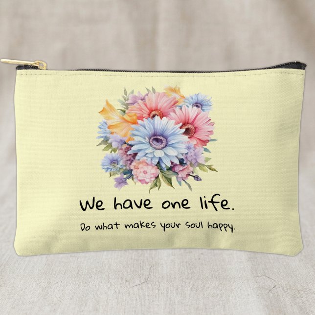 Gerbera flowers positive words yellow accessory pouch (Creator Uploaded)
