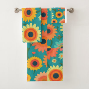 Gerbera Retro Colorful Personalized Pattern Bath Towel Set