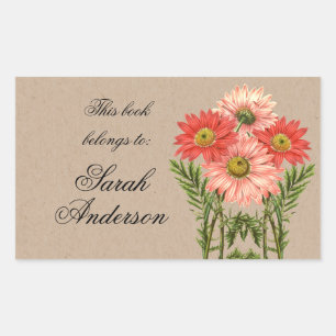 Gerberas Kraft Book plate Stickers This Belongs To
