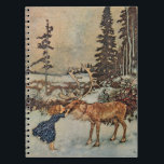 Gerda and the Reindeer by Dulac Vintage Notebook<br><div class="desc">"Gerda and the Reindeer" is a vintage illustration by Edmund Dulac, created in 1911. This artwork is based on the story "The Snow Queen" from Hans Christian Andersen's collection Stories from Hans Andersen. The illustration depicts a touching moment during winter, where Gerda, the young heroine, kisses a reindeer amidst a...</div>