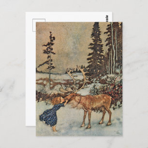 Gerda and the Reindeer by Dulac Vintage Postcard