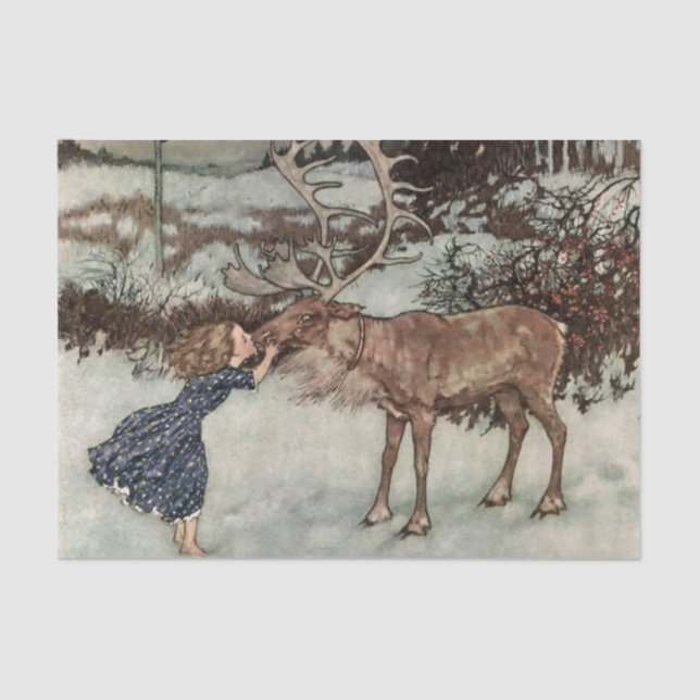 “Gerda Kisses The Reindeer” by Edmund Dulac Tissue Paper (Front)