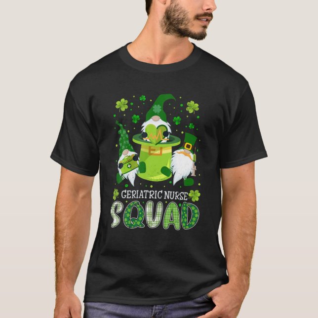 Geriatric Nurse Squad Nursing St Patrick Day Gnome T-Shirt (Front)
