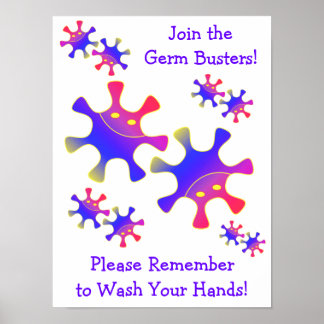 Germ Busters - Wash Your Hands! Bathroom Sign