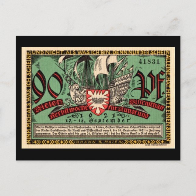 German 1921 90 Pfennig Note Postcard (Front)