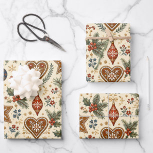 German Alpine Folk Christmas Wrapping Paper Sheets
