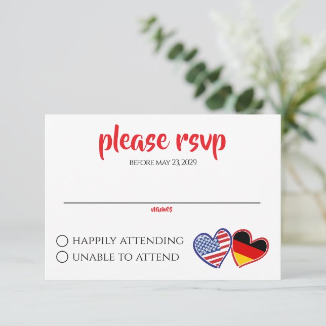 German American Heart Flags RSVP Card (Standing Front)