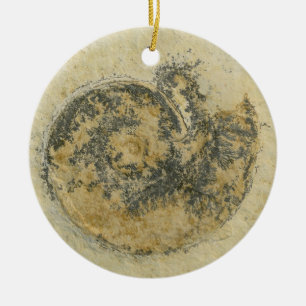 German Ammonite with Dendrites Ceramic Tree Decoration