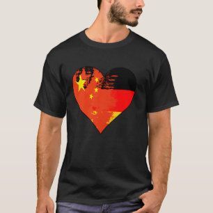 German and Chinese Heart Heritage Flag T-Shirt