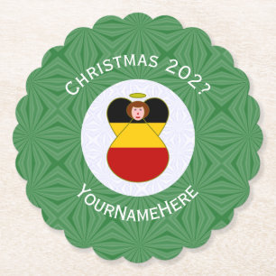 German Angel Christmas Flag Personalised Paper Coaster