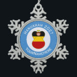 German Angel Hanukkah Flag Personalised  Snowflake Pewter Christmas Ornament<br><div class="desc">An angel dressed in the flag of Germany on a snowflake pewter ornament for Hanukkah decor. Designed for families of multiple religions to celebrate the holidays. The Hanukkah German Flag angel flies in a white centre of squiggly squares on a blue background of squiggly squares. Add a name to personalise....</div>