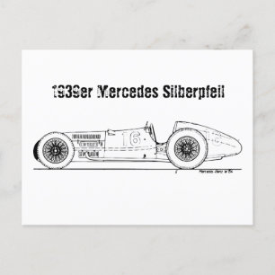 German Auto-Union 1939 Silver Arrow Blueprint Postcard