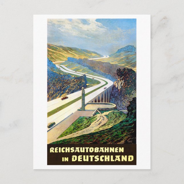 German Autobahn Vintage Travel Poster Restored Postcard (Front)