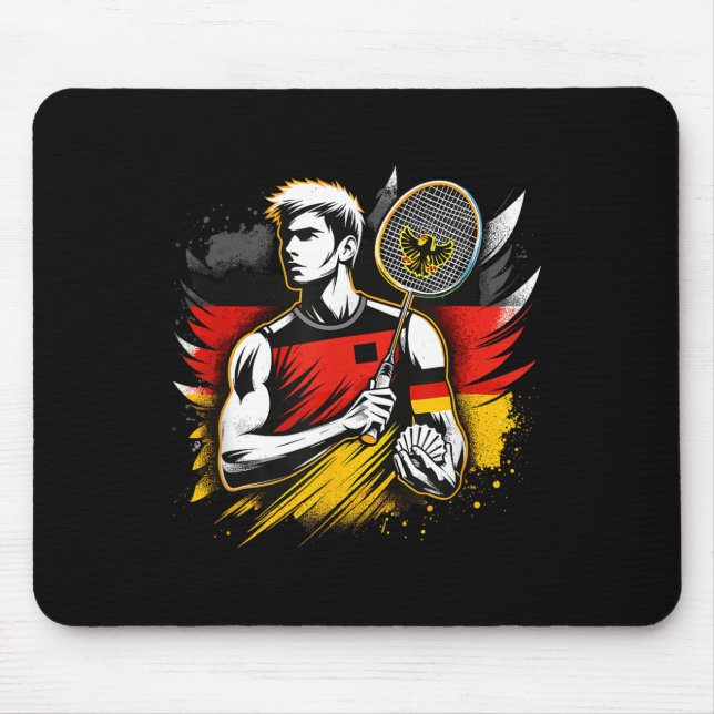German Badminton Enthusiast Racket Shuttle Germany Mouse Mat (Front)
