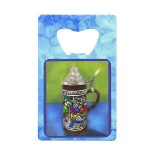 German Beer Stein w/Hinged Lid Blue Green