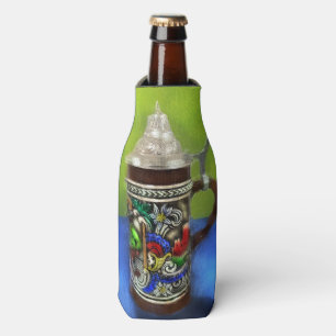 German Beer Stein w/Hinged Lid Blue Green Bottle Cooler