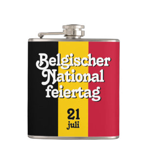 German Belgischer Nationalfeiertag Belgian Flag Hip Flask