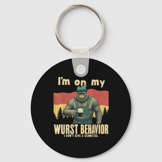 German Bigfoot Sasquatch Funny Retro Lederhose  Key Ring (Front)