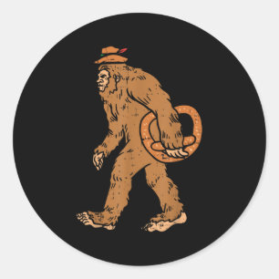 German Bigfoot Sasquatch Pretzel Funny Men Kids Classic Round Sticker
