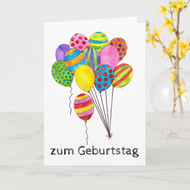 German Birthday bunch of balloons Card (Yellow Flower)
