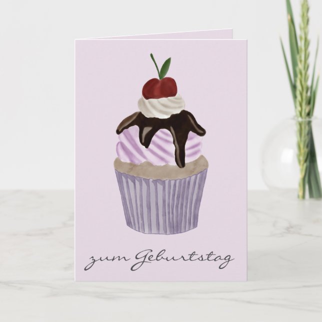 German Birthday Cherry Cupcake Card (Front)