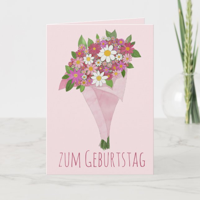 German Birthday Pink bouquet of flowers Card (Front)