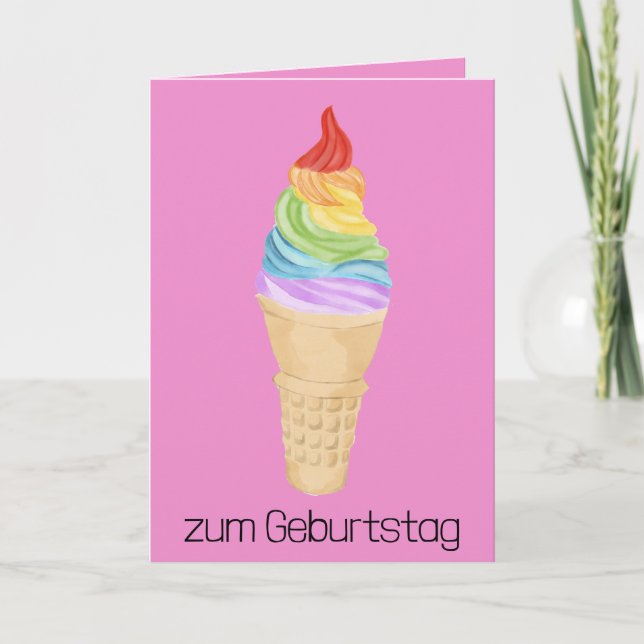 German Birthday Rainbow Gay Pride Ice Cream Card (Front)