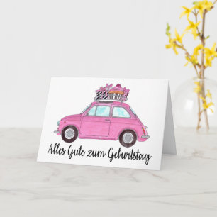German Birthday Retro Fiat 500 Card