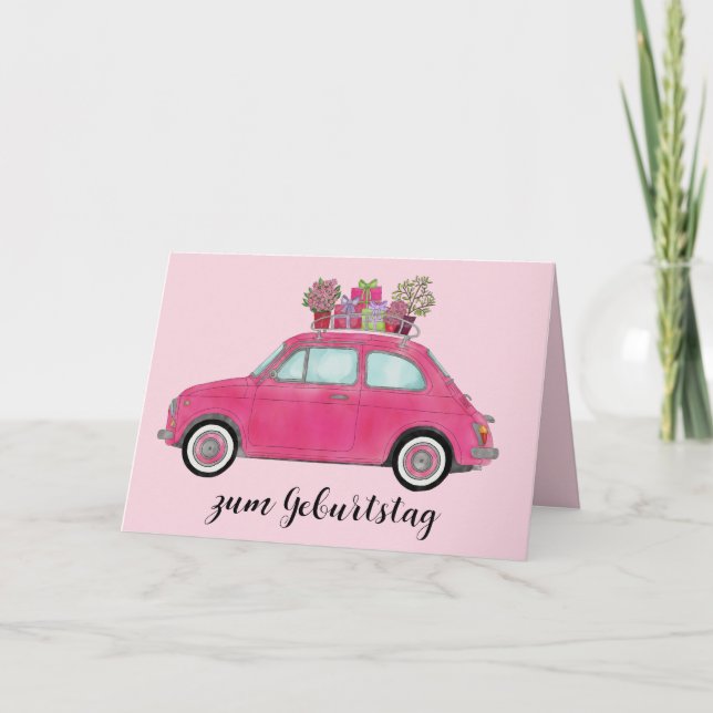 German Birthday Retro Fiat 500 Card (Front)