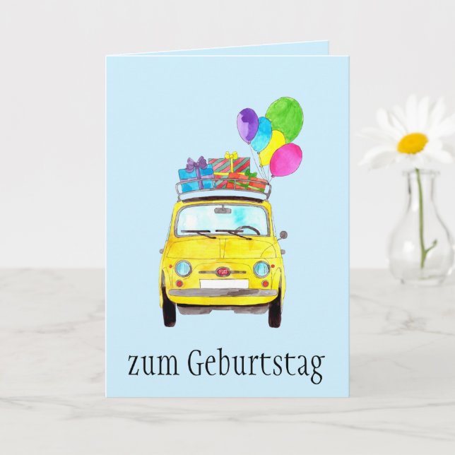 German Birthday Retro Fiat 500 Card (Small Plant)