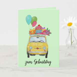 German Birthday Retro Fiat 500 Card