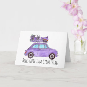 German Birthday Retro Fiat 500 Card