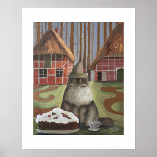 German Black Forest Cat with Cake Wall Art