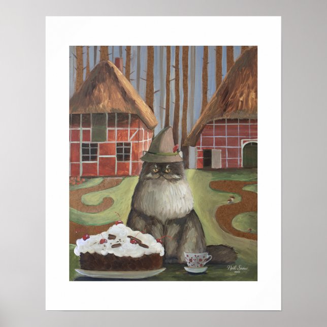  German Black Forest Cat with Cake Wall Art (Front)