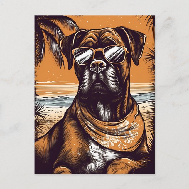 German Boxer at a tropical beach during sunset Postcard (Front)