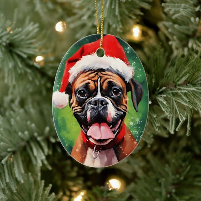 German Boxer Christmas brush painting artwork Ceramic Tree Decoration (Tree)