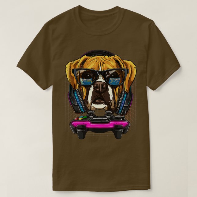 German Boxer Dog  Computer Video Game Lover Gaming T-Shirt (Design Front)