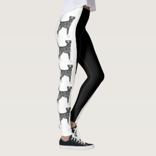 German Boxer Dog Illustration In Black And White Leggings