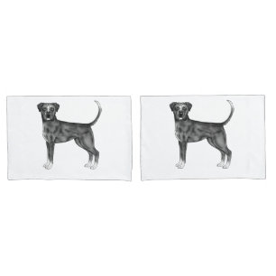 German Boxer Dog Illustration In Black And White Pillowcase