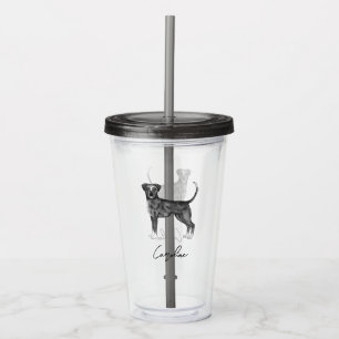 German Boxer Dog In Black And White & Custom Name Acrylic Tumbler