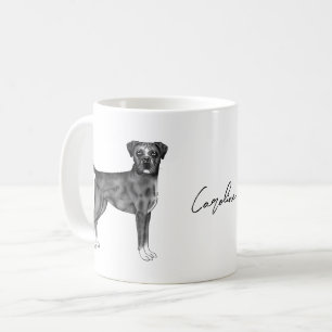 German Boxer Dog In Black And White & Custom Name Coffee Mug