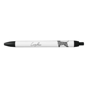 German Boxer Dog In Black And White & Custom Name Ink Pen