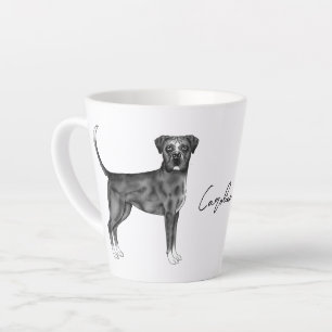 German Boxer Dog In Black And White & Custom Name Latte Mug
