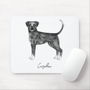 German Boxer Dog In Black And White & Custom Name Mouse Mat