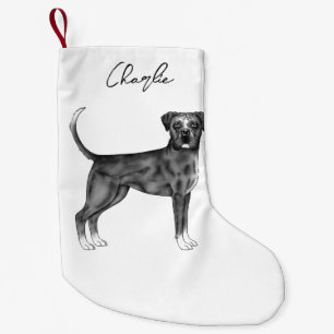 German Boxer Dog In Black And White & Custom Name Small Christmas Stocking
