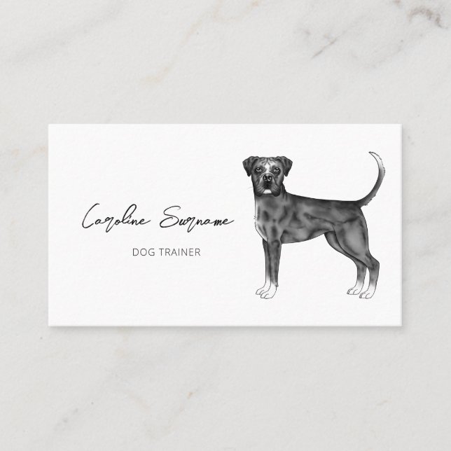 German Boxer Dog In Black And White & Custom Text Business Card (Front)